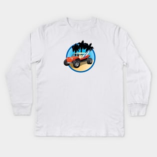 Manxter Dune Buggy w Surfboard & Palms Kids Long Sleeve T-Shirt